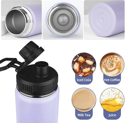 24oz Insulated Water Bottle with Straw&2 Lids, Stainless Steel Water Bottles, Sports Metal Water Bottle Cup, Double Walled Vacuum Insulated Bottles Leak-Proof Travel, Purple