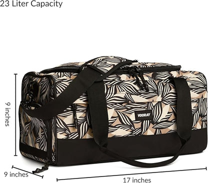 Vooray 23L Boost Duffel Bag – Small Travel & Sports Gym Bag for Women and Men with Shoe Pocket, Weekender for Overnight Football, Travel, Hospital Stays or Workout - Textured Leaves