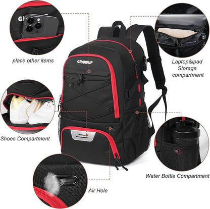 GRANDUP Basketball backpack with ball and shoes compartment Fit Volleyball, soccer, Swim, Gym, Travel, and School, large capacity sports training equipment bags