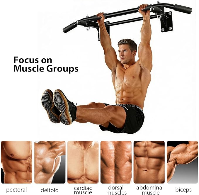 Wall-Mounted Pull-Up Bar – Drill Installation, Home Gym Equipment for Indoor Fitness, Chin-Up Bar for Strength Training, Spine Stretching & Inverted Workouts