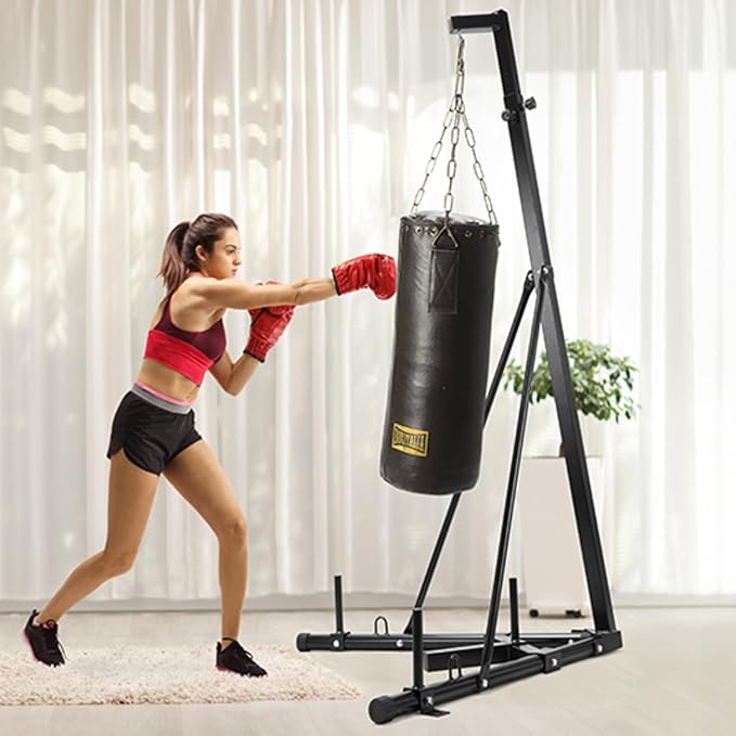 Height Adjustable Punching Bag Stand, Heavy Duty Boxing Stand, Steel Sandbag Rack - Supports Up to 150 lbs for Home Gym Fitness