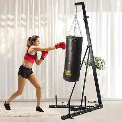 Height Adjustable Punching Bag Stand, Heavy Duty Boxing Stand, Steel Sandbag Rack - Supports Up to 150 lbs for Home Gym Fitness