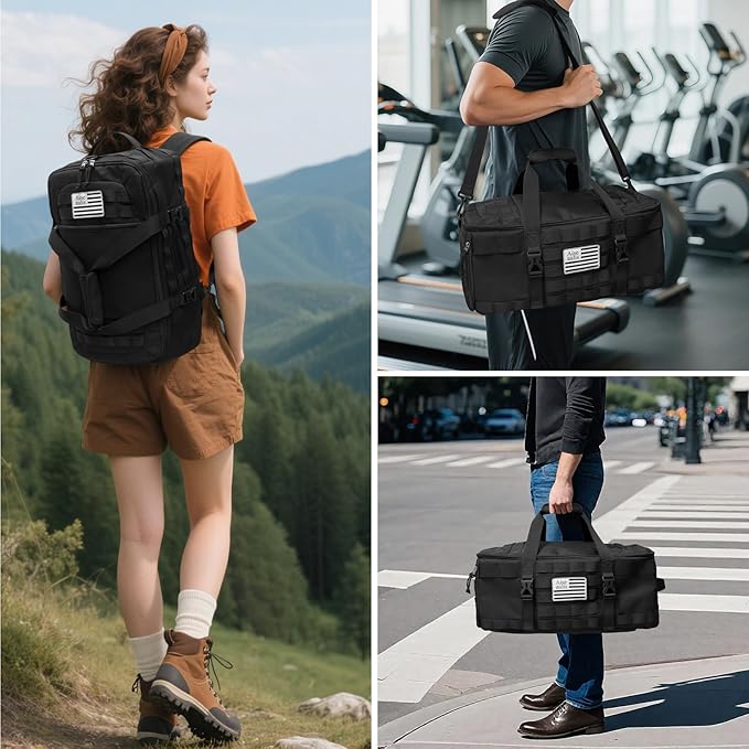 Gym Bag for Women & Men, 3 in 1 Carry on Travel Backpack with Wet Pocket, Anti-Theft Carry On Weekender Bag for Airplane, Workout Overnight Backpack for Travel, Black