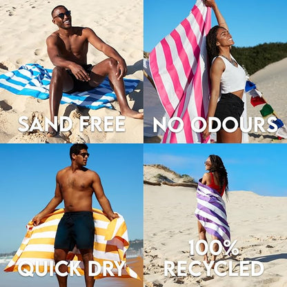 Dock & Bay Beach Towel - Quick Dry, Sand Free - Compact, Lightweight - 100% Recycled - Includes Bag - Cabana - Set J (6), Large (160x90cm, 63x35)