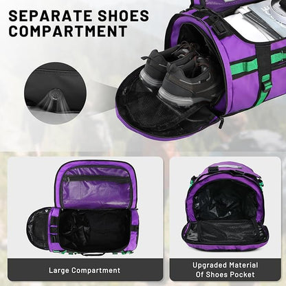 MIER Large Duffle Backpack Sports Gym Bag with Shoe Compartment, Heavy Duty and Water Resistant, Purple, 45L