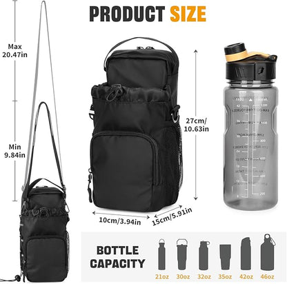 HUNTVP Magnetic Gym Bag Water Bottle Carrier Holder with Shoulder Strap & Phone Pockets, Magnetic Water Bottle Bag Pouch for Gym Fitness Essentials Accessories for Men and Women