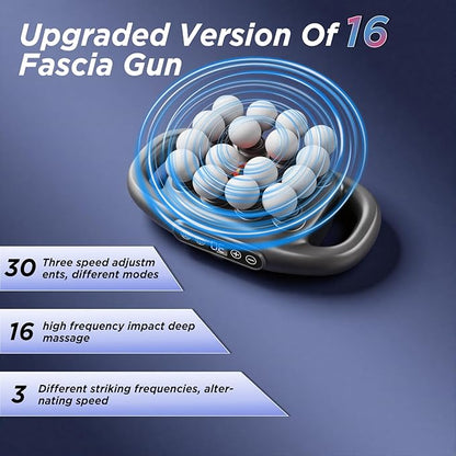 16-Head Massage Gun Kit, With 3 Modes And 30 Levels Of Adjustable Strength, Electric Deep Tissue Massager For Neck, Shoulder, Back, Leg Muscle Pain Relief, Ideal Gift For Women, Men, Moms And Dads