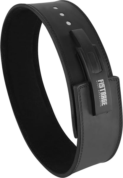 FISTRAGE Lever Buckle Weight Lifting Leather Black Belt Gym Back Support for Men & Women Training Fitness Exercise for Tough Workouts | Power Lifters | Supports Lumber Lower Back