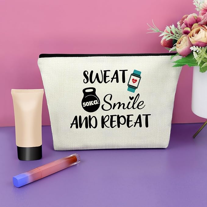 Workout Gift for Women Makeup Bag Gifts for Gym Fitness Lovers Athletic Trainer Bodybuilding Gift Retirement Birthday Present for Sister Friend Female Body Builder Keepsake Cosmetic Bag