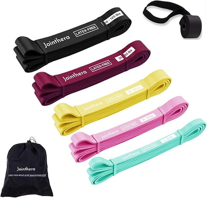 Premium Latex Free Resistance Bands for Working Out - Set of 5 + Carrying Bag | Non Latex Pull Up Loop Workout Bands Resistance for Women and Men | Stretching, Exercise and Muscle Training
