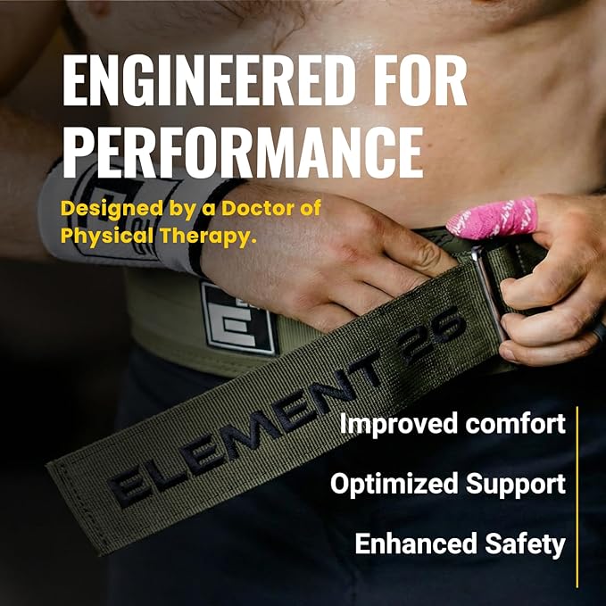 Element 26 Hybrid Leather Weight Lifting Belt for Men & Women - Self locking Adjustable Leather Belt for Powerlifting, Olympic lifting & Functional Fitness - Weight Belt, Squat Belt, Back Support
