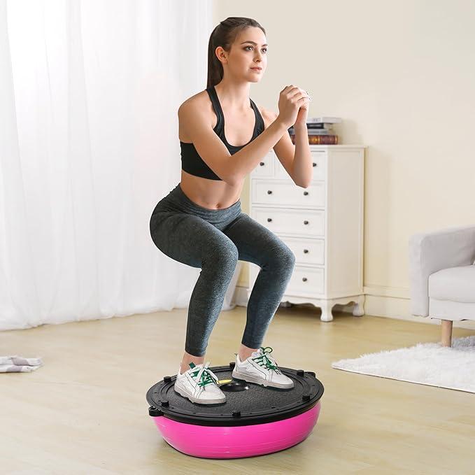VEVOR Half Exercise Ball Trainer, 23/26 inch Balance Ball Trainer, 1500lbs Capacity Stability Ball, Yoga Ball with Resistance Bands & Foot Pump, Strength Fitness Ball for Home Gym Full Body Workout