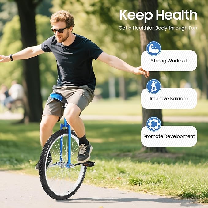 16/24 Inch Wheel Unicycle with Steel Rim, Unicycle Electric Wheel Skidproof Mountain Tire Cycling Sports Exercise with Adjustable Seat, Adults Kids Outdoor Sports Fitness Exercise Tool
