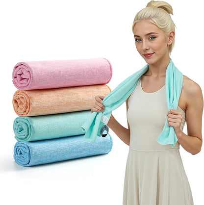 Cooling Towels for Neck and Face - 4 Pack Microfiber Gym Towels Set, 39" x 11" Microfiber Absorbent Towel for Sports Fitness, Yoga, Super Soft and Quick-Drying Gym Towels for Women Men, Multicolor