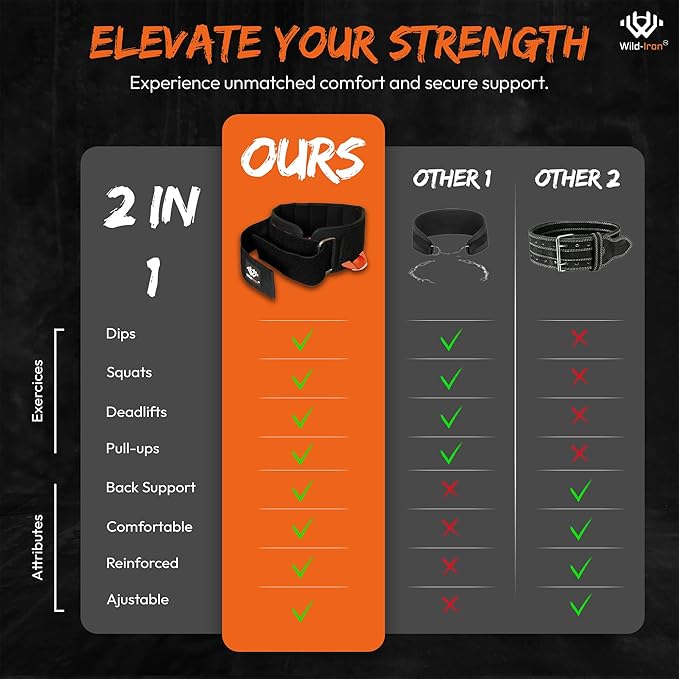 Weight Lifting Belt – 2-in-1 Dip Belt with Weighted Belt, Chain – Heavy-Duty Dip Belt for Weight Lifting, Squats, Pull-Ups, Deadlifts – Quick- Release Back and Lumbar Support Belt