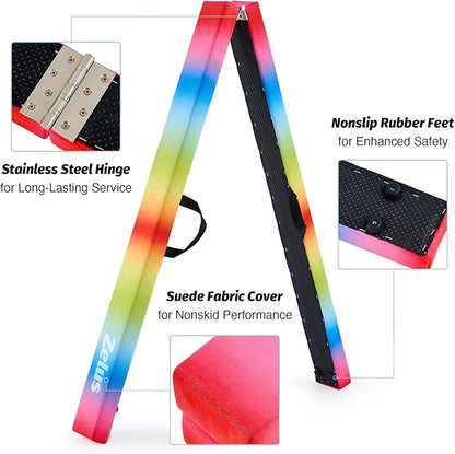 ZELUS 8' Folding Gymnastics Balance Beam, Floor Balance Beam w/Carry Handles Anti-Slip Base for Kids, Beginners & Professional Gymnasts
