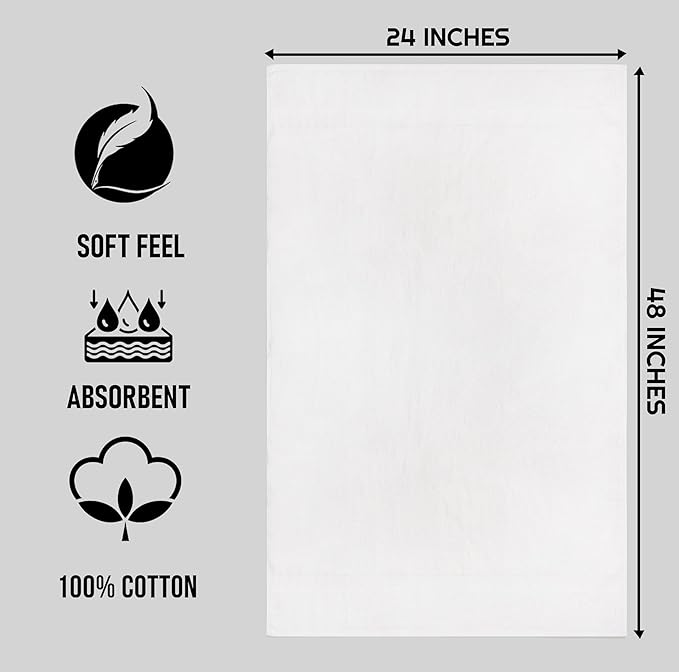 ZUPERIA White Bath Towels Bulk 36 Pack (24 x 48 Inches) - 100% Cotton Economy Light Weight Towels for Commercial Use - Quick Dry, Ultra-Soft, and Absorbent Bulk Towels