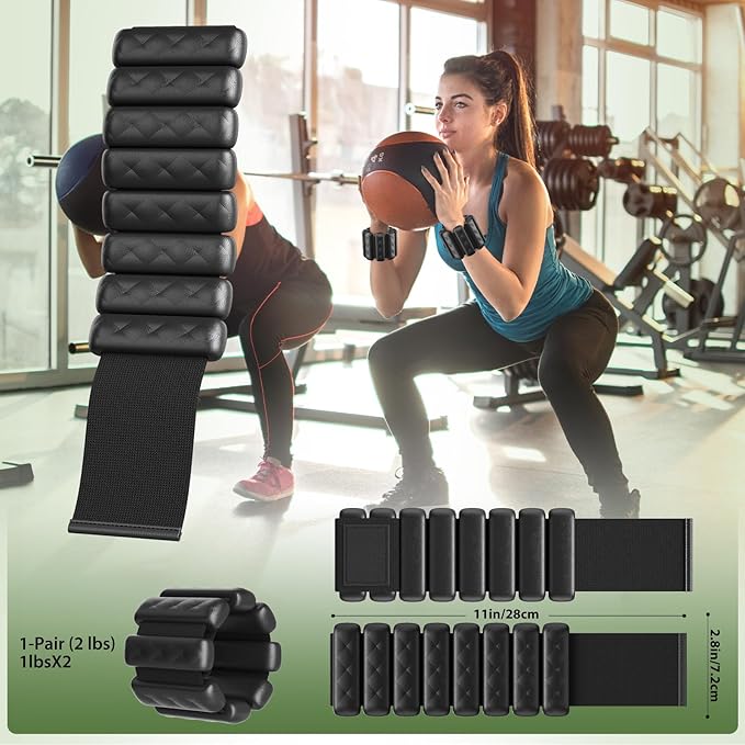 Pilates Wrist and Ankle Weights for Women - Adjustable Weighted Bangles for Men, 2 lbs Weighted Arm Bands Foot Leg Weights for Walking, Yoga, Training, Exercise, Running, Set of 2 (1LB Each)