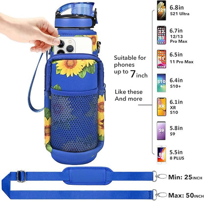 32 oz Water Bottles with Straw & Strap, Motivational Water Bottles with Times to Drink, BPA Free Reusable Sports Water Bottle with Sleeve Carrier for Hiking, Travel, Running or Fitness