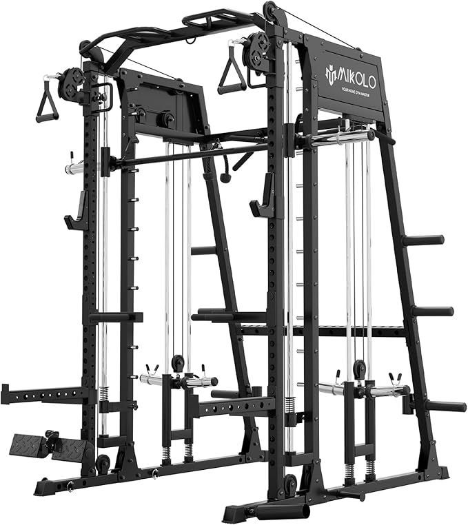 Mikolo M4 2.0 Standard/Ultra/Elite Smith Machine, 2200lbs Squat Rack with LAT-Pull Down System & Cable Crossover Machine, Training Equipment with Leg Hold-Down Attachment
