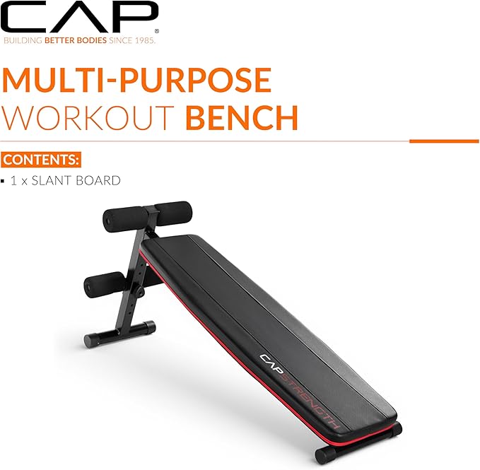 CAP Barbell Sit Up Bench – Adjustable Decline Ab Bench for Home Gym – Multi-Purpose Slant Board for Core Strength, Sit-Ups, and Full-Body Workouts