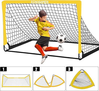 Kids Soccer Goals for Backyard, 2 of 6 x 4 ft Kids Soccer Goal Set Soccer Net with 10 Soccer Cones, Agility Ladder & Carry Bag, Portable Soccer Training Equipment.