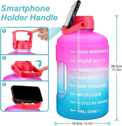 QuiFit 1 Gallon Water Bottle - with Straw & Motivational Time Marker Leak-Proof BPA Free Reusable Gym Sports Outdoor Large(128OZ/73OZ) Capacity Water Jug