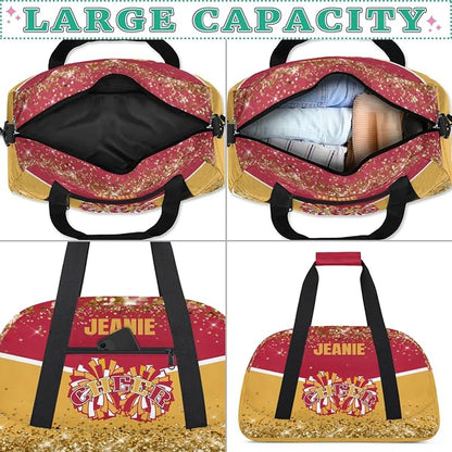 Personalized Cheer Gym Bags for Girls Kids Cheerleaders with Custom Name Sport Dance Perform Training Duffel Bags for Overnight Weekender Travel Red Yellow