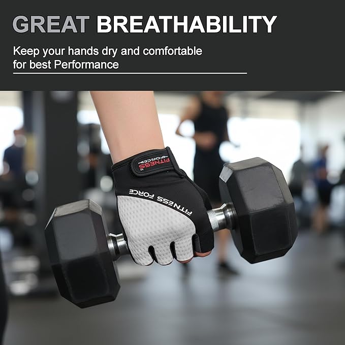FITNESS FORCE Breathable Workout Gloves for Men and Women, Padded Weight Lifting Gloves with Full Palm Protection for Grip, Exercise, Cycling, Gym, Fitness Training