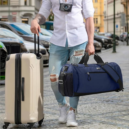 TOPDesign Gym Bag for Women & Men, Unisex Duffel Bag with Shoe Compartment & Wet Pocket for Travel Sports Gym (M Blue)