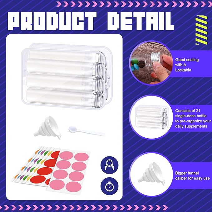 33 Pcs Protein Powder Travel Container Set 21 Pcs 50ml Reusable Powder Supplement Plastic Tubes and Portable Travel Organizer Zip up Bags Funnels Spoon and Labels for Workout Fitness