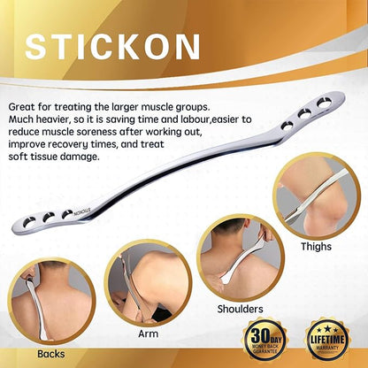 STICKON Stainless Steel Gua Sha Scraping Massage Tool IASTM Tools Great Soft Tissue Mobilization Tool (E Shape)