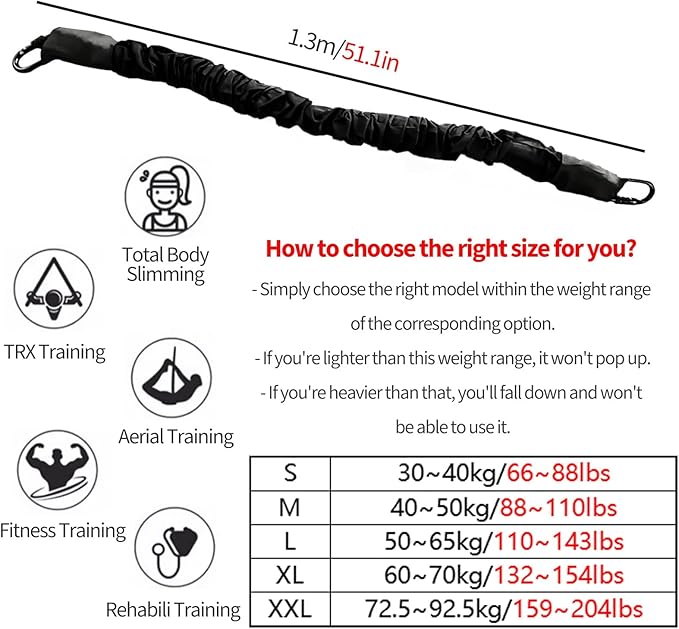 Bungee Dance Resistance Belt Rope,Professional Hanging Heavy Cord Yoga Fitness Bungee for Aerial Dance Home Suspension Training Kit W/Accessories (Set of 1 60~70kg)