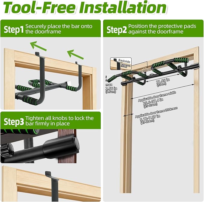 VBSD Upgrade Pull Up Bar for Doorway with Ergonomic Grip, Upto 440 Lbs Capacity No Screws Pullup Bar for Home Gym Indoor Exercise Strength Training, Authorized Under US Patent
