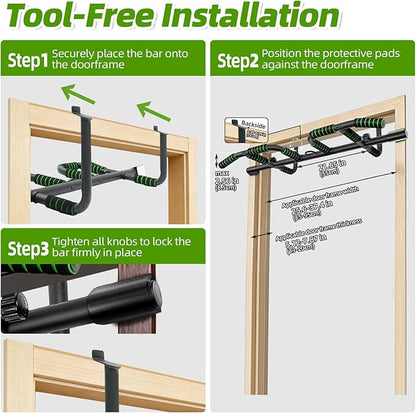 Upgrade Pull Up Bar for Doorway with Ergonomic Grip, Max Load 440 lbs No Screws Pullup Bar for Home Gym Indoor Exercise Strength Training, Authorized Under US Patent
