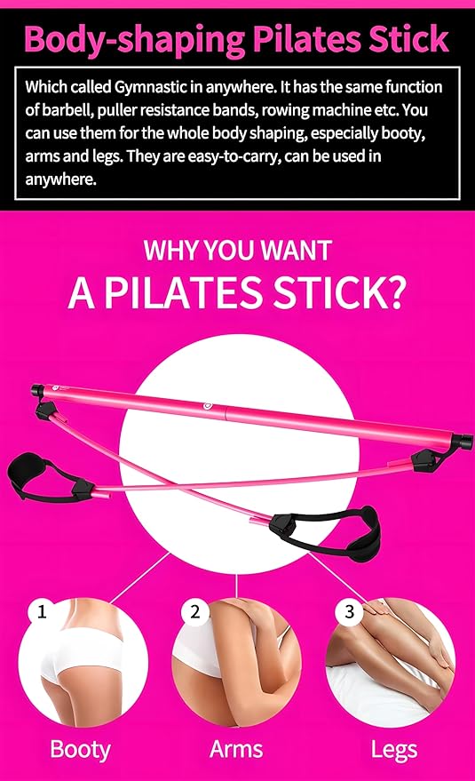 Pilates Bar Kit with Resistance Bands, 36-inch Bar, Full Body Workout Equipment for Home Gym, Portable Exercise Bar for Arms, Legs, Hip, Ab Training