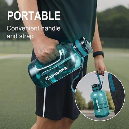GIFUBOWA 64oz Sports Durable Water Bottle with Handle Leak Proof 2000ml Big Bottle with Straw and Time Marking Ideal for Gym, Running Outdoor or Indoor Activities Clear Cyan