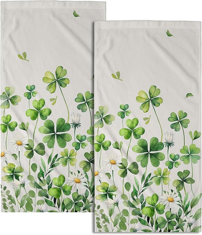 Saint Patrick Day Hand Towels for Bathroom Lucky Clover Shamrocks Daisy Fingertip Towels 14 x 28 in Set of 2 Spring Holiday Super Soft Kitchen Towels for Guest Home Hotel Gym