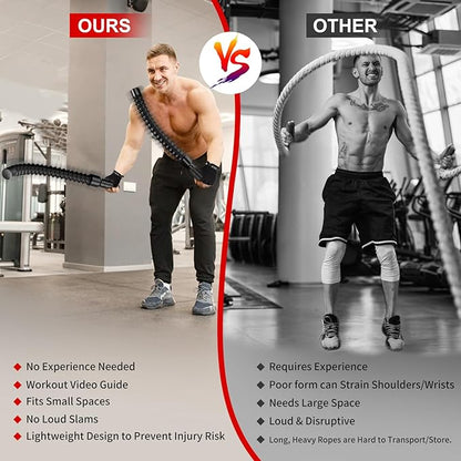 Weighted Ropeless Battle Ropes, Heavy Duty Portable Cordless Battle Ropess for HIIT Workouts, Cardio & Muscle Training, Low-Impact Cardio Training for Men & Women with Non-Slip Gloves