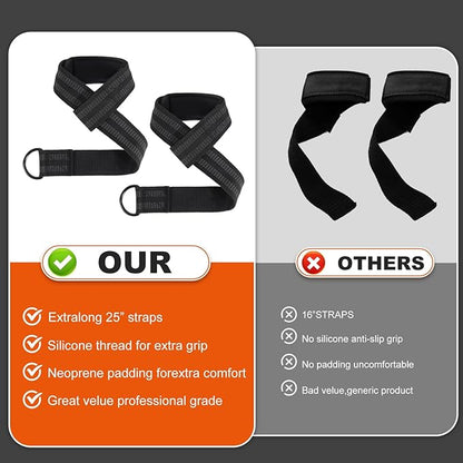 Lifting Straps and Wrist Wraps, 24" Lifting Wrist Straps Padded Neoprene for Weightlifting, Powerlifting, Deadlifts 18" Weightlifting Wrist Wraps with Heavy Duty Thumb Loop for Strength Training, Bodybuilding
