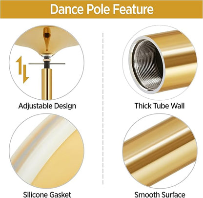 Yaheetech Professional Dance Pole Spinning Static Dancing Pole Portable Removable 45mm Dance Pole Kit for Exercise Club Party Pub Home w/Tools, Silver/Gold