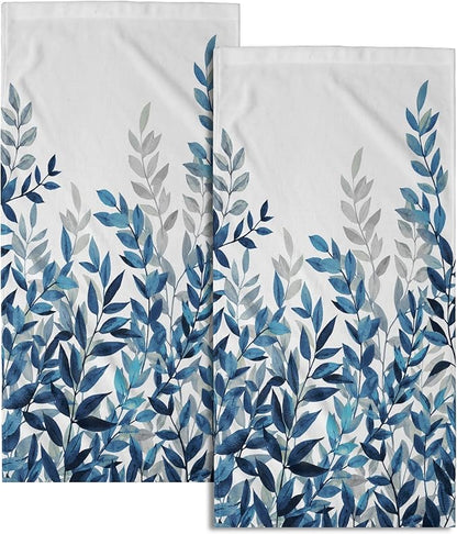 Blue Eucalyptus Hand Towels Set of 2 Spring Floral Watercolor Leaves Kitchen Towel Botanical Plant Blue White Leaves Decorative Super Soft Face Towels for Bathroom Home Hotel Gym