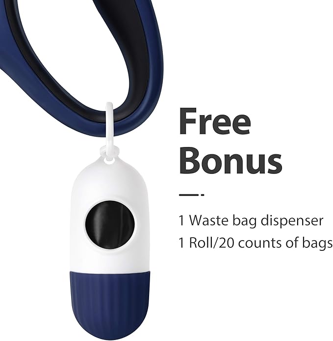 Fida Retractable Dog Leash with Dispenser and Poop Bags, 16 ft Pet Walking Leash for Small Dog or Cat up to 26 lbs, Anti-Slip Handle, Tangle-Free, Reflective Nylon Tape (S, Navy Blue)