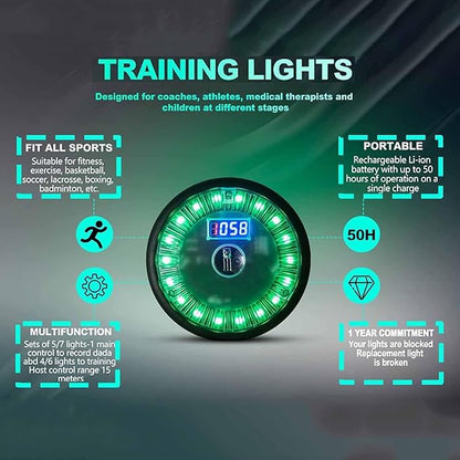 Reaction Training LED Lights, Reaction Training Light Kits with Organizing Box, 1 Main Control Light and 6 Training Lights, 15 M Control Distance, for Basketball, Fitness, Fighting, Football
