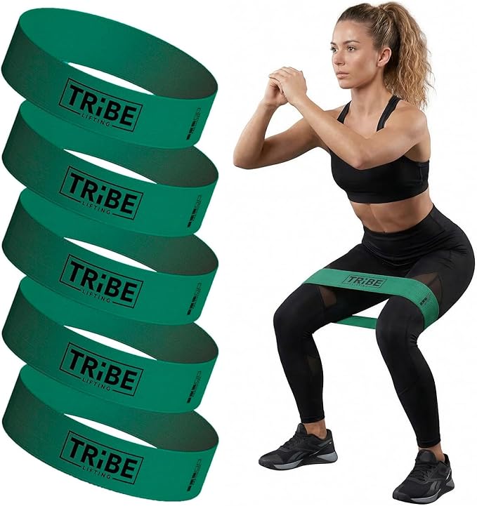 Tribe Lifting Fabric Resistance Bands for Working Out - 5 Exercise Bands Set for Legs and Glutes - Booty Bands for Women and Men - Thick Cloth Workout Bands for Physical Therapy, Hip Training