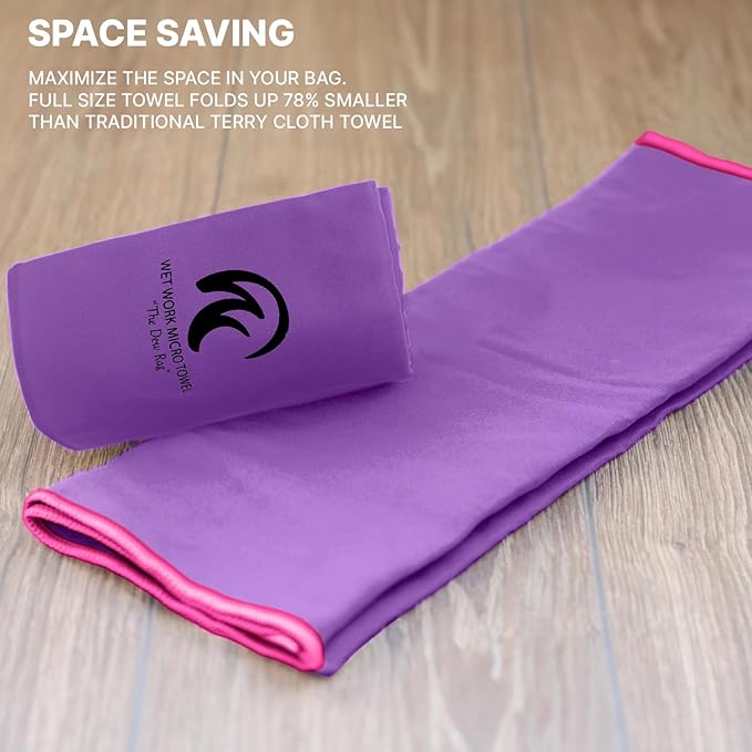 Wet Work Microfiber Beach Towel XL(60”x36”), Thin & Lightweight, Super Absorbent, Quick Dry, Ultra-Soft, Lint Free, Travel-Friendly, Perfect for Carwash, Microfiber Towels for Body, Bath Sheet Towels