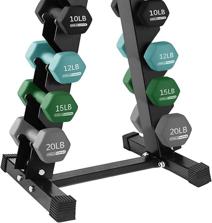 HolaHatha 2, 3, 5, 8, and 10 Pound Neoprene Dumbbell Free Hand Weight Set with Rack, Ideal for Home Exercises to Gain Tone and Definition, Pastel
