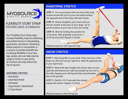 Myosource Kinetic Bands Cheerleading Flexibility Stunt Strap - Improve Stretching and Stunts for Cheer Dance Gymnastics & Physical Therapy – Stocking Stuffers Present for Kids Girls Adults - 12 Colors