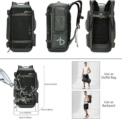 BE SMART 2 in 1 Convertible Gym Duffel Bags with Shoes Compartment - 40L Waterproof Extra Large Workout Backpack for Gym Men, Heavy Duty Sports Duffle Backpacks for Travel, Hiking, Camping, Carry On