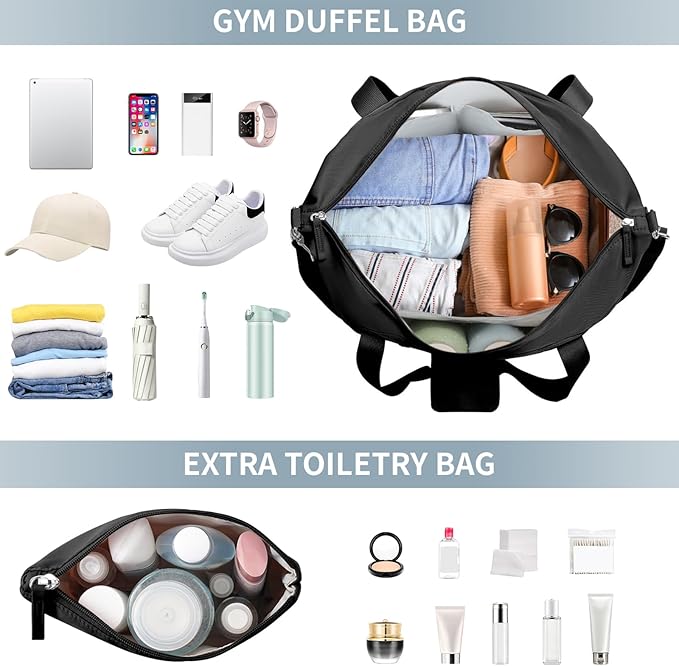 ETRONIK Gym Bag for Women, Personal Item Travel Bag with Shoes Compartment, Weekender Overnight Duffel Bag with Wet Pocket & USB Charging Port, Carry On Bag for Women, Travel, Gym, Weekend